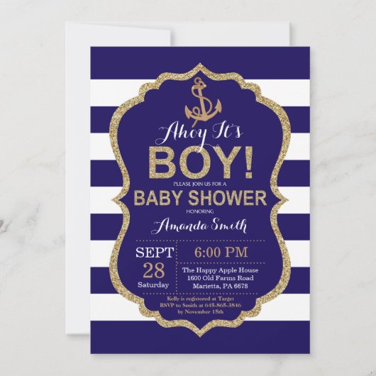 男の子だ!ベビー航海のシャワー招待状 招待状 (正面)