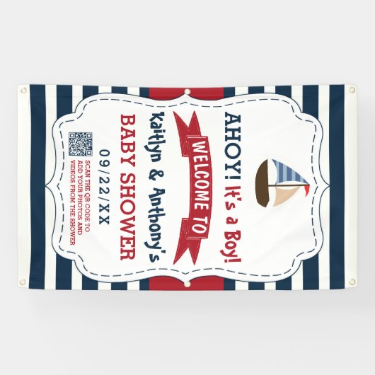 男の子だ！ボートベビー航海のシャワーへようこそ 横断幕 (横)