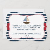 男の子だ!ボート航海のの赤ちゃんシャワー感謝してい サンキューカード (裏面)