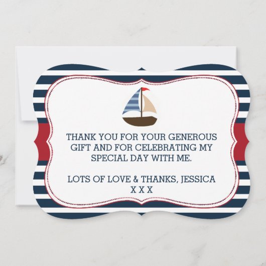 男の子だ！ボート航海のの赤ちゃんシャワー感謝してい サンキューカード (裏面)
