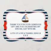 男の子だ！ボート航海のの赤ちゃんシャワー感謝してい サンキューカード (裏面)