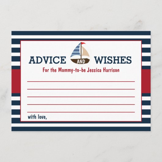 男の子だ！ボート航海のベビーシャワーアドバイス アドバイスカード (正面)