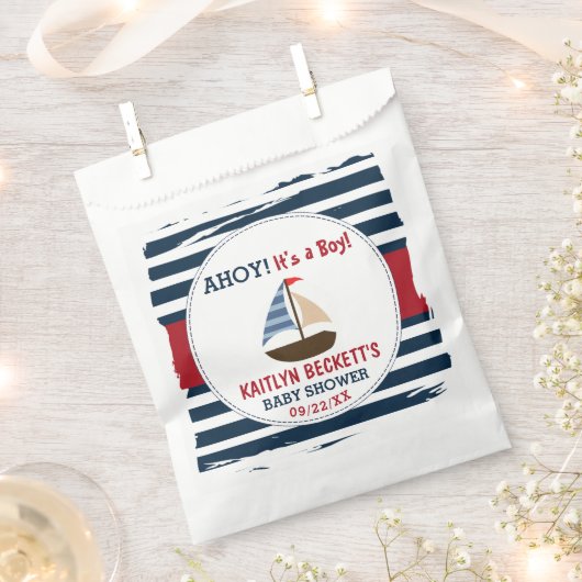 男の子だ!ボート航海の赤ちゃんシャワー フェイバーバッグ (クリップ留めされた状態)