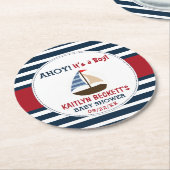 男の子だ！ボート航海の赤ちゃんシャワー ラウンドペーパーコースター (アングル)