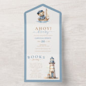 男の子だ！ミニマル航海の主義ベビーシャワー オールインワン招待状 (内側)