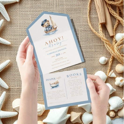 男の子だ！ミニマル航海の主義ベビーシャワー オールインワン招待状