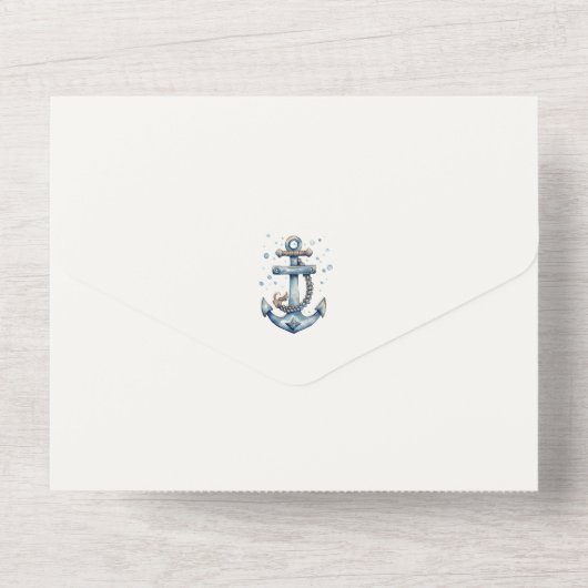 男の子だ!ミニマル航海の主義ベビーシャワー オールインワン招待状 (裏面)