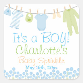 男の子だ!リル服ブルー&グリーンベビースプリンクル スクエアシール