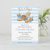 男の子だ！ヴィンテージ飛行機玩具赤ちゃんシャワー 招待状 (スタンド正面)