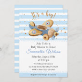 男の子だ！ヴィンテージ飛行機玩具赤ちゃんシャワー 招待状 (正面/裏面)