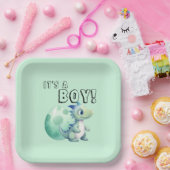 男の子だ！卵の赤ちゃんシャワー付きかわいい恐竜 ペーパープレート (パーティー)