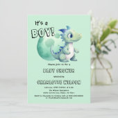 男の子だ!卵の赤ちゃんシャワー付きかわいい恐竜 招待状 (スタンド正面)