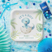 男の子だ！可愛いディノ男の子の恐竜の赤ちゃんシャワー ペーパープレート (パーティー)