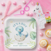 男の子だ！可愛いディノ男の子の恐竜の赤ちゃんシャワー ペーパープレート (パーティー)