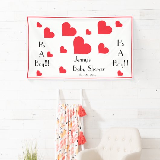 男の子だ!可愛いパーソナライズされたハート赤ちゃんシャワー 横断幕 (インサイチュ)