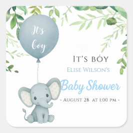 男の子だ！可愛い小さな象のベビー（風船あり） スクエアシール