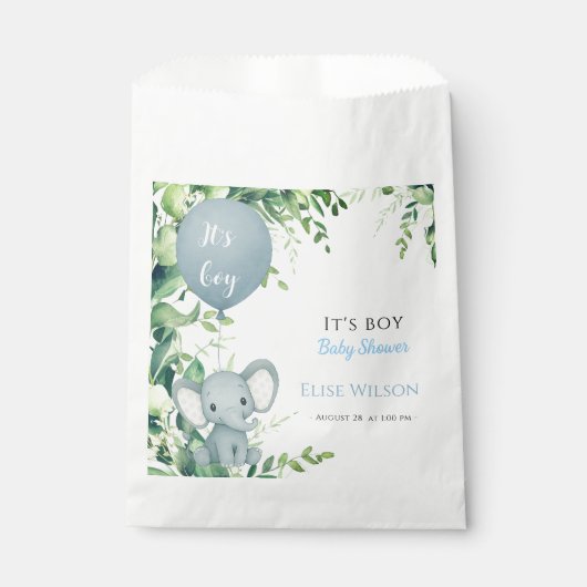 男の子だ!可愛い小さな象のベビー(風船あり) フェイバーバッグ (正面)
