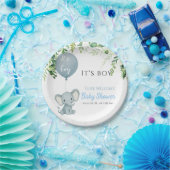 男の子だ！可愛い小さな象のベビー（風船あり） ペーパープレート (パーティー)