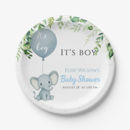 男の子だ！可愛い小さな象のベビー（風船あり） ペーパープレート