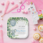 男の子だ!可愛い小さな象のベビー(風船あり) ペーパープレート (パーティー)