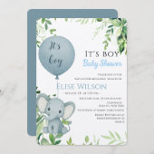 男の子だ！可愛い小さな象のベビー（風船あり） 招待状 (正面/裏面)