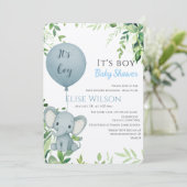 男の子だ！可愛い小さな象のベビー（風船あり） 招待状 (スタンド正面)