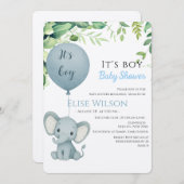 男の子だ！可愛い小さな象のベビー（風船あり） 招待状 (正面/裏面)