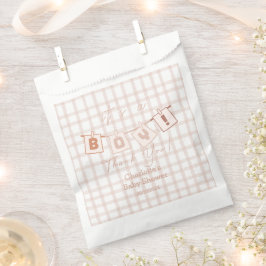 男の子だ！可愛い茶色のギンガムノート赤ちゃんシャワー フェイバーバッグ