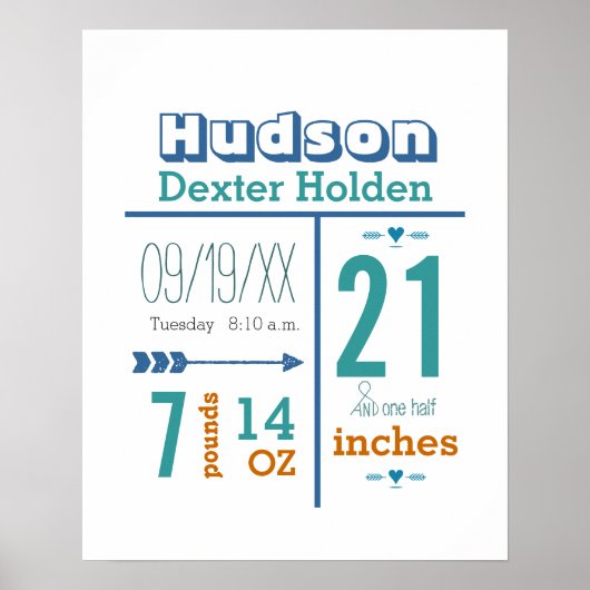 男の子だ！新生児統計かわいい矢印ポスター ポスター (正面)