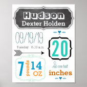 男の子だ！新生児統計かわいい矢印ポスター ポスター (正面)