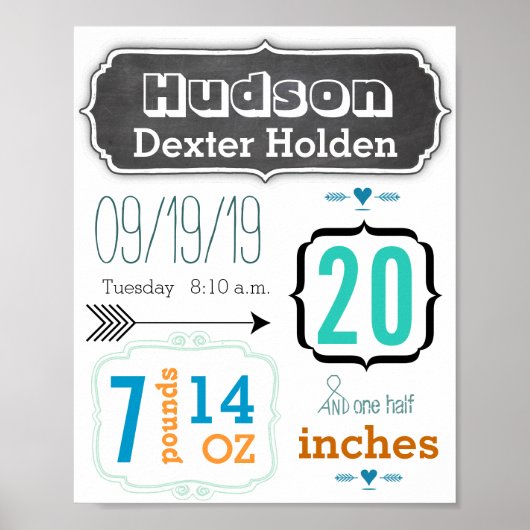 男の子だ！新生児統計かわいい矢印ポスター ポスター (正面)