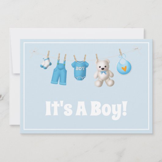 男の子だ!新生児 – ブルーカスタム写真カード 案内状 (正面)