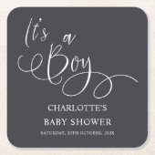 男の子だ！書モダンミニマル式ベビーシャワー スクエアペーパーコースター (正面)