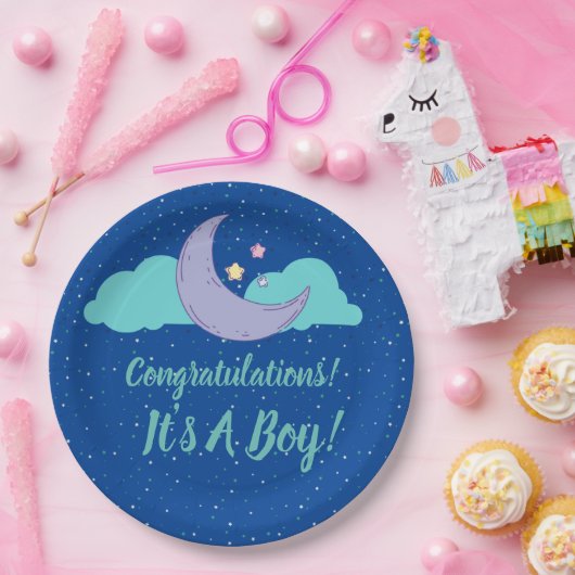 男の子だ！赤ちゃんシャワーおめでとうプレート ペーパープレート (パーティー)