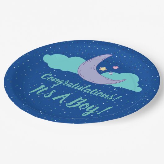 男の子だ！赤ちゃんシャワーおめでとうプレート ペーパープレート (アングル)