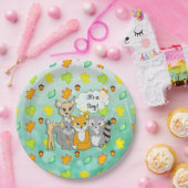 男の子だ！赤ちゃんシャワーフォレスト動物（テクスチャ） ペーパープレート (パーティー)