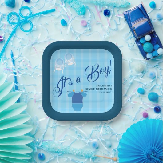 男の子だ！赤ちゃんシャワーブルーモダン。ナプキン ペーパープレート (パーティー)