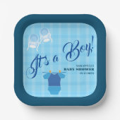 男の子だ！赤ちゃんシャワーブルーモダン。ナプキン ペーパープレート (正面)