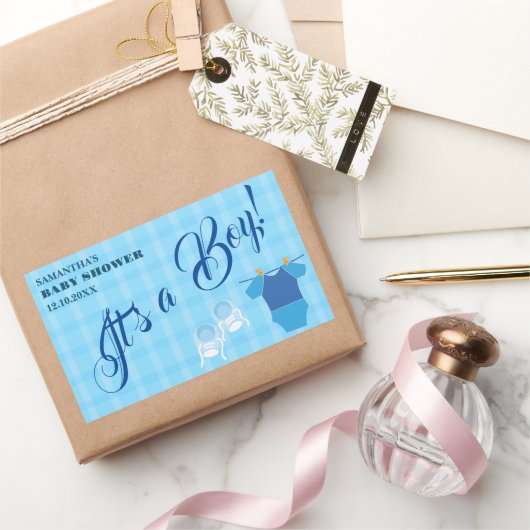 男の子だ!赤ちゃんシャワーブルーモダン。ナプキン 長方形シール (ギフト)