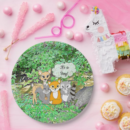 男の子だ!赤ちゃんシャワー森林動物のテーマ ペーパープレート (パーティー)