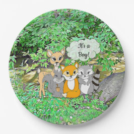 男の子だ！赤ちゃんシャワー森林動物のテーマ ペーパープレート