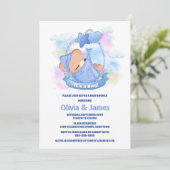 男の子だ！青いテディベアバルーン赤ちゃんシャワー 招待状 (スタンド正面)