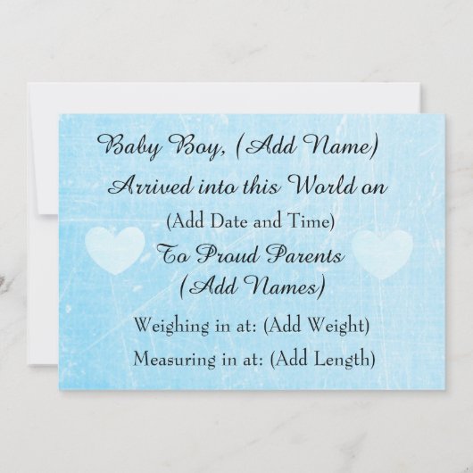 男の子だ!青いハートの誕生発表 案内状 (裏面)