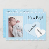 男の子だ!青いハートの誕生発表 案内状 (正面/裏面)