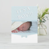 男の子だ!青い写真の誕生のお知らせ 案内状 (スタンド正面)