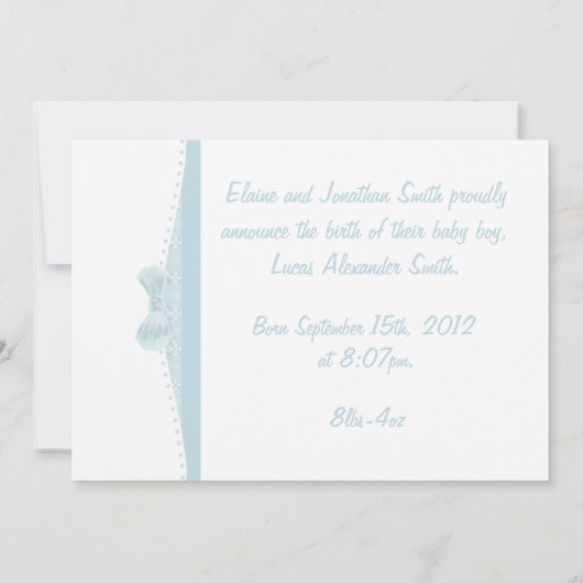 男の子だ！青い写真の誕生のお知らせ 案内状 (裏面)