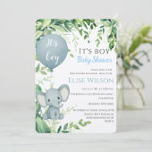 男の子だ！風船を持ったかわいい小さな象の赤ちゃん！ 招待状 (スタンド正面)