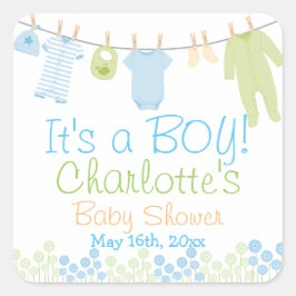 男の子だ!Lil Clothes Blue & Greenベビーシャワー スクエアシール