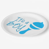 男の子です!性別発表 ベビーシャワー 青 ペーパープレート (アングル)