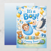 男の子です！ - 赤ちゃん誕生のお知らせ 招待状 (正面/裏面)